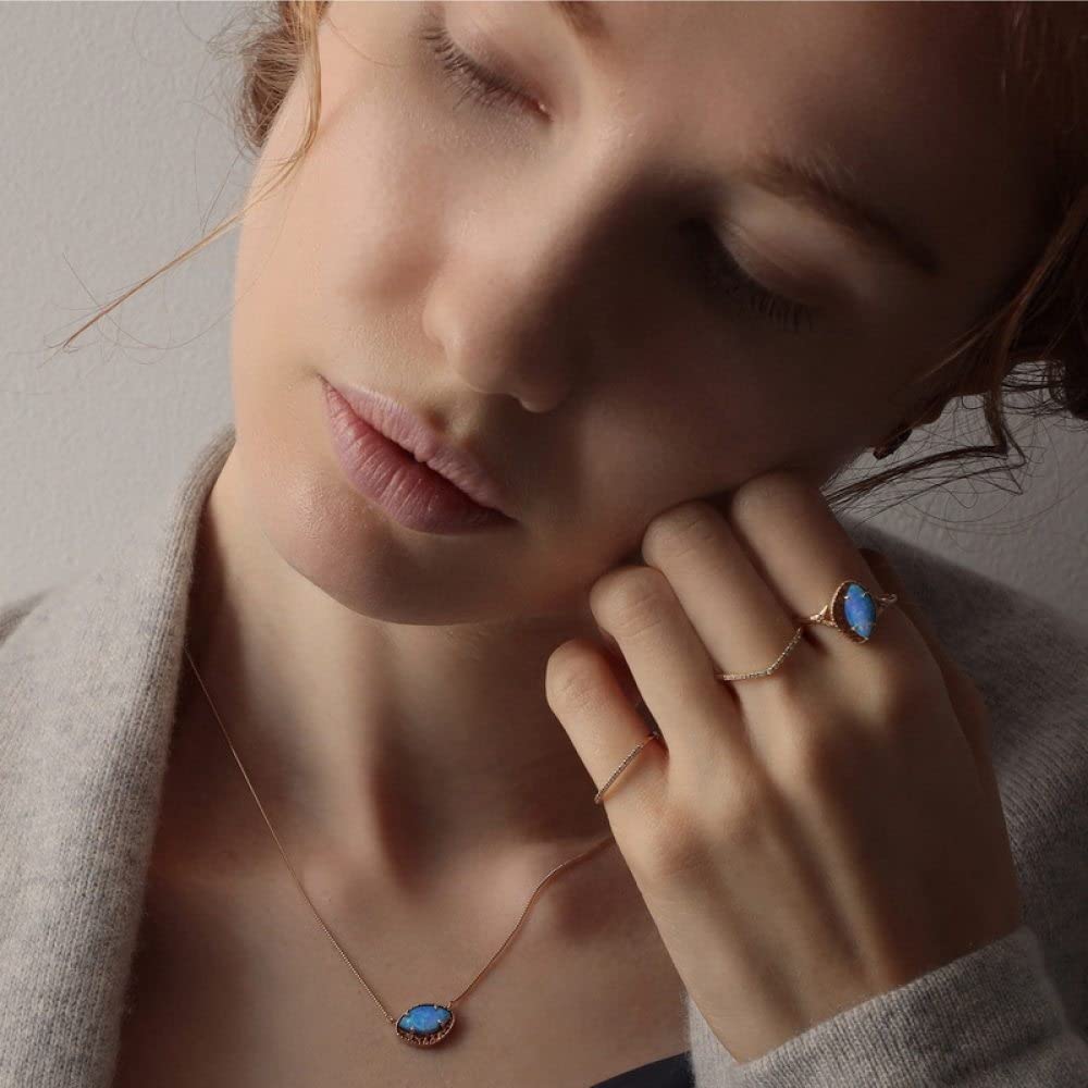 Anello In Argento Sterling 925,Anelli A Forma Di Marquise Regolabili Per Donna Rombo Blu Opale Incisione In Argento Sterling 925 Zircone Placcato Oro 7 Chakra Anello Oscillante Anelli Di Promessa Pe
