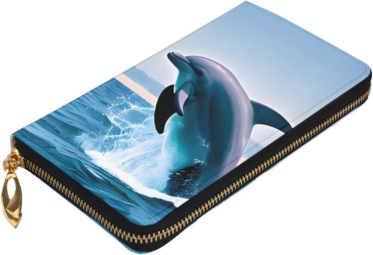 Jumping up dolphins Women's wallet, clutch wallet, with zipper, large capacity.