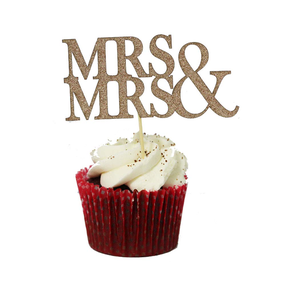 Polka Dot Sky Mrs & Mrs Rose Glitter Wedding Engagement Cupcake Toppers 6 Pack Party Decor uk