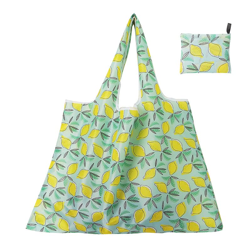 Allenada3 Pack Reusable Tote Bags with Storage Pouch Reusable Shopping Bags, Large 20KG Cute Groceries Bags, Foldable Large Shopping Bags, Shopping Grocery Bags (3 Pack, Lemon)