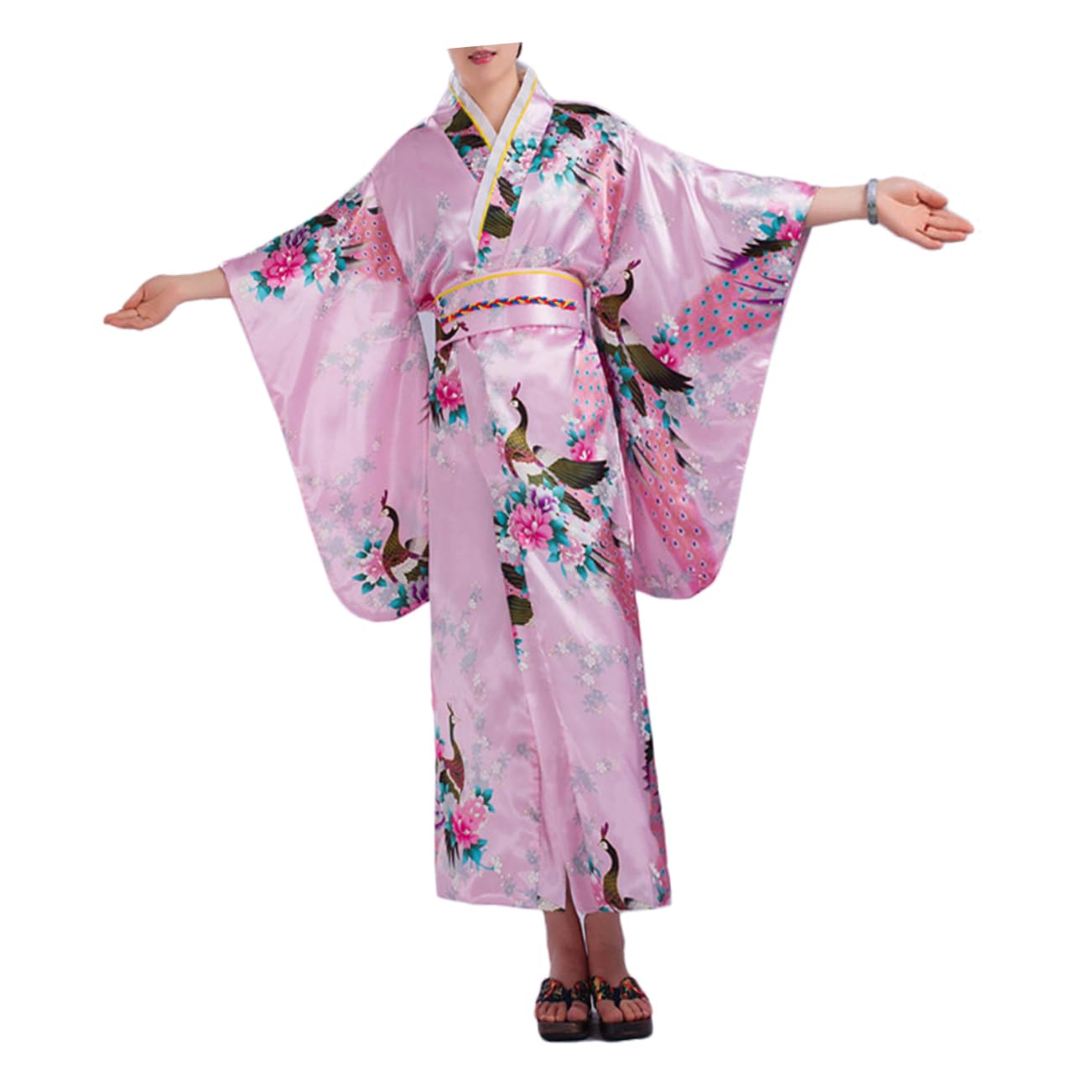 Cabilock Kimono Donna Giapponese da Notte Accappatoio Simile Seta Design Monoblocco Fascia Leggero e Confortevole per Viaggio e Festa