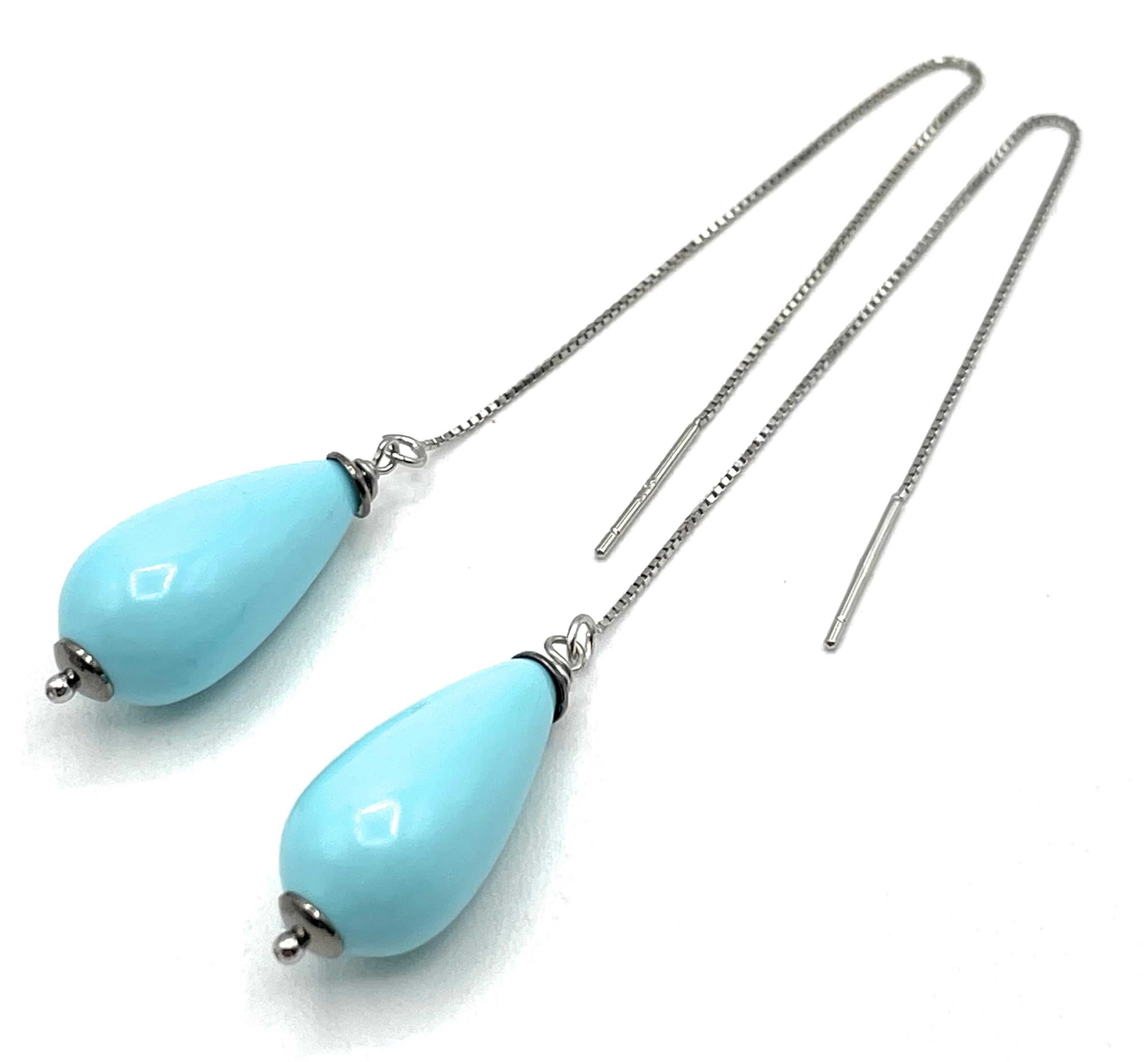 Pendientes Lagrimas Turquesas y Plata 925 Made in Italy, Joyas Artesanales Minimalistas, Regalo para Mujer