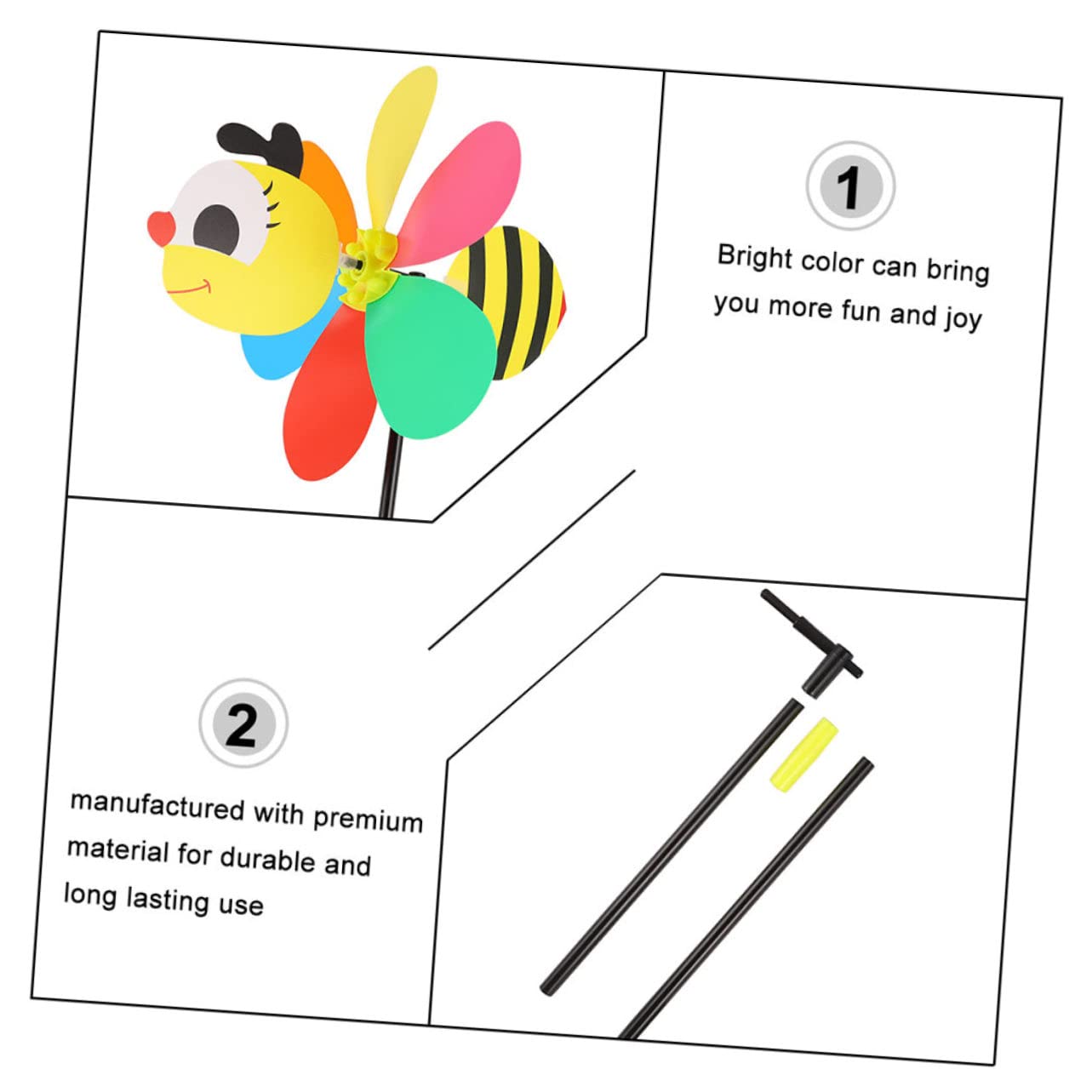 Mipcase 6Pcs Cartoon Bee Wind Spinners Durable for Garden Party Home Decor Bee Windmill Decorations to Brighten Your Event