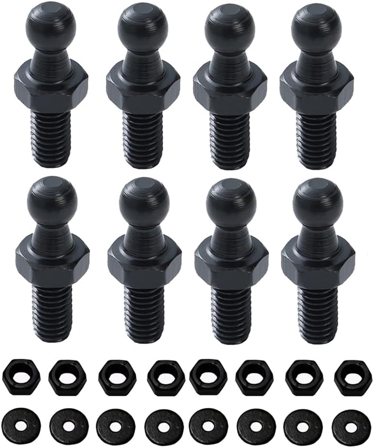 KEMANI Lots 6pcs 10mm Ball Studs, M8 Ball Stud Screws 8mm Female Thread x 1/2" Long Shank for Gas Spring Lift Support Struts End Fitting with Hardware (Black, M8 6pcs)