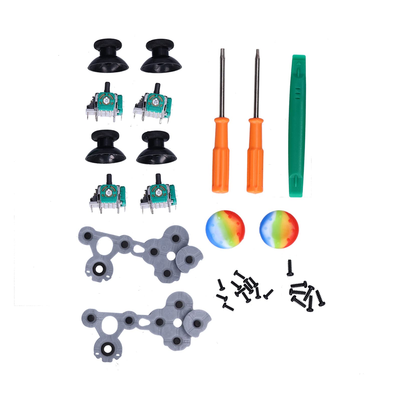 Kit de Réparation pour One Manette, 4 Manettes Analogiques 3D 4 Capteur de Pouce 2 Caoutchouc Conducteur 2 Capuchon en Silicone Arc-en-Ciel avec Tournevis T6 T8 pour One
