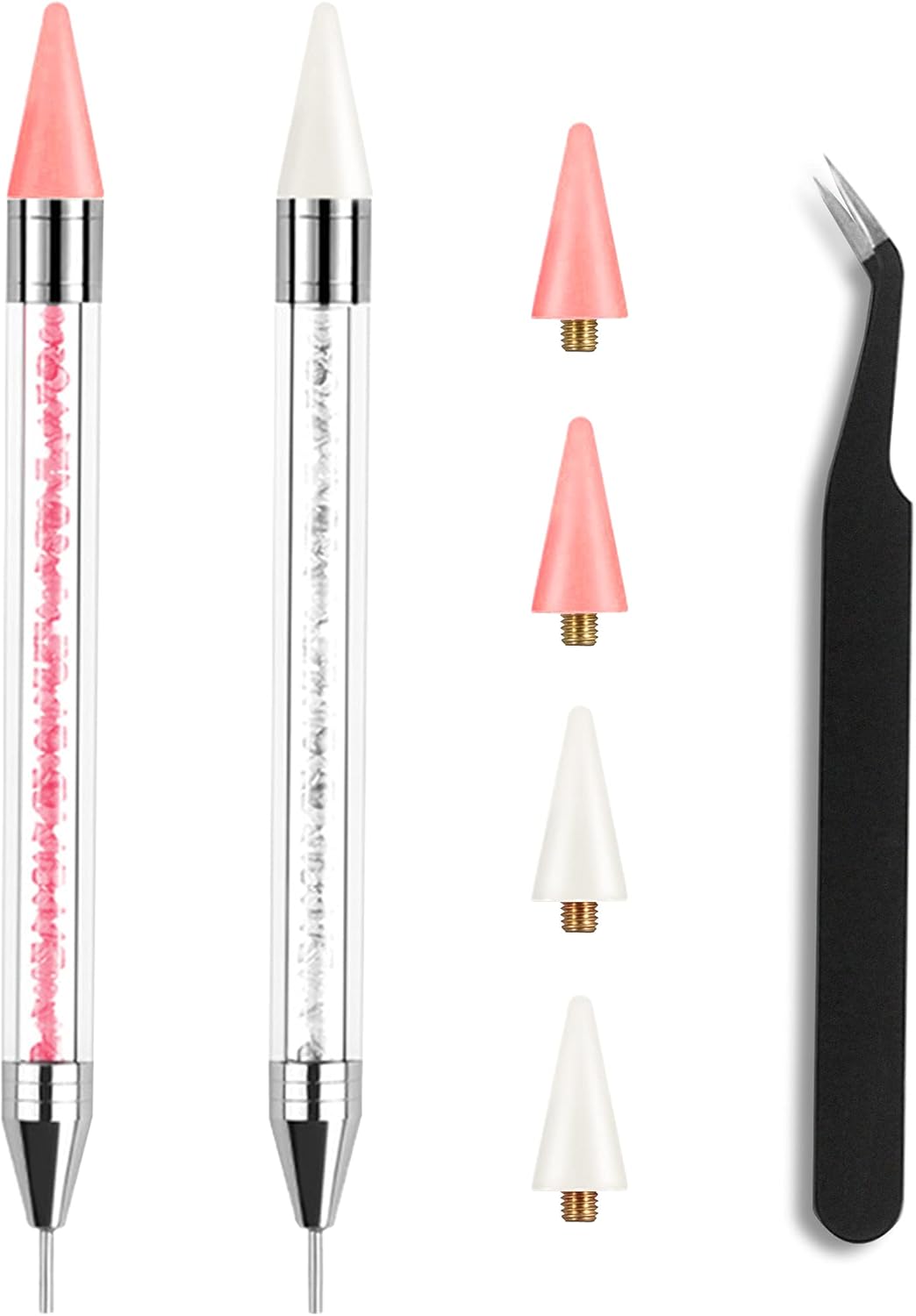 Rhinestone Picker Tool 2 Acrylic Handle Rhinestones Applicator Dual-Ended DIY Nail Art Tool with 4 Extra Wax Tips