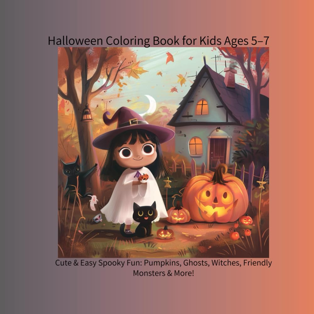 Halloween Coloring Book for Kids Ages 5–7: Cute & Easy Spooky Fun: Pumpkins, Ghosts, Witches, Friendly Monsters & More! (color book)