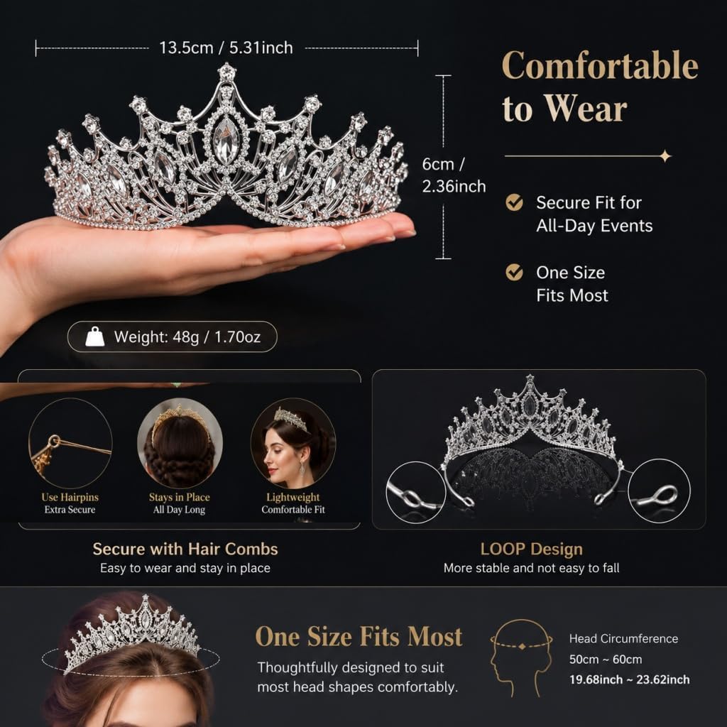Kamirola Baroque Queen Crown,Rhinestone Wedding Bridal Crown and Tiaras Crystal Headband For Birthday Prom Pageant Party halloween… TR09