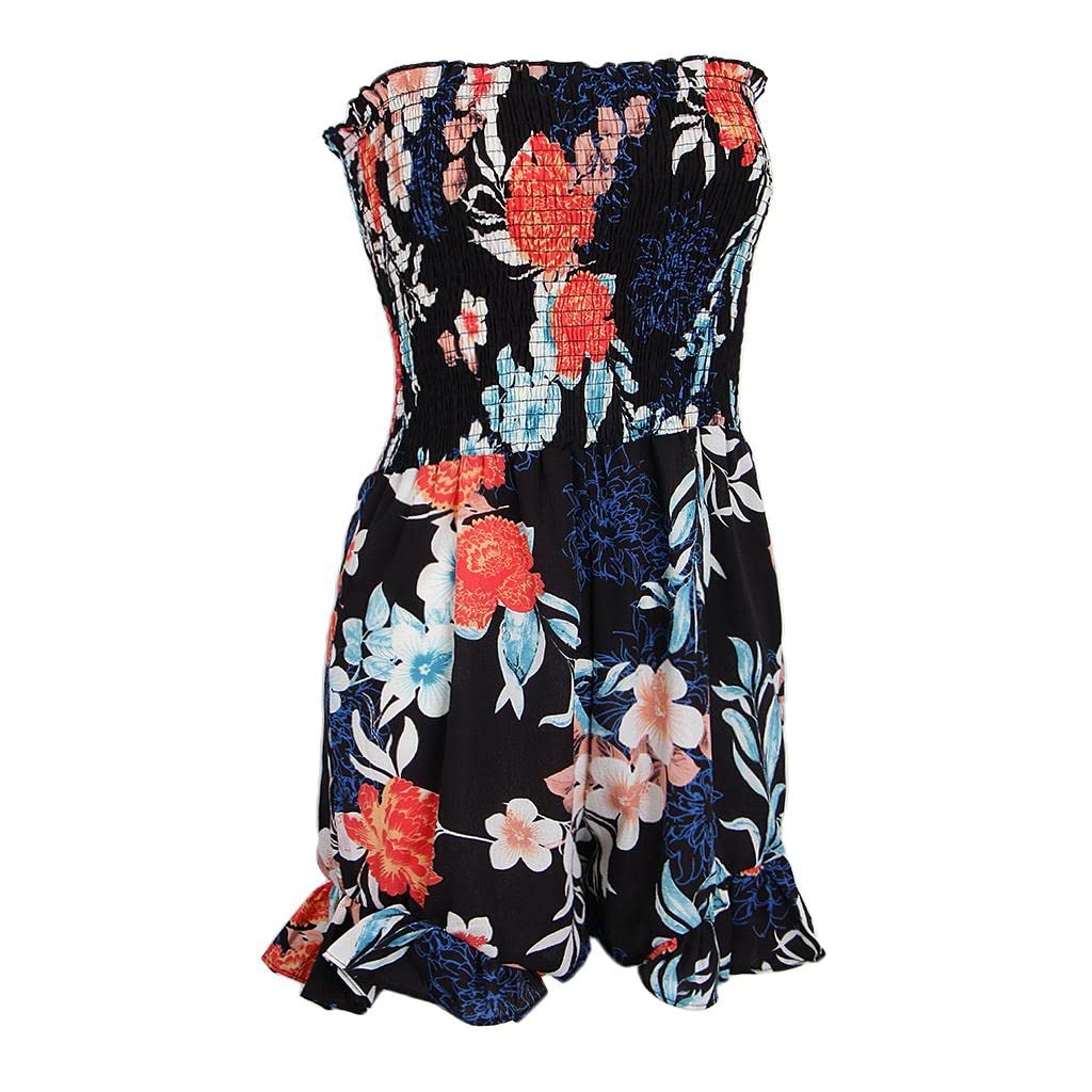 nivaa Women's Summer Floral Off Shoulder Sleeveless Casual Romper Jumpsuit XL Black-picture-12