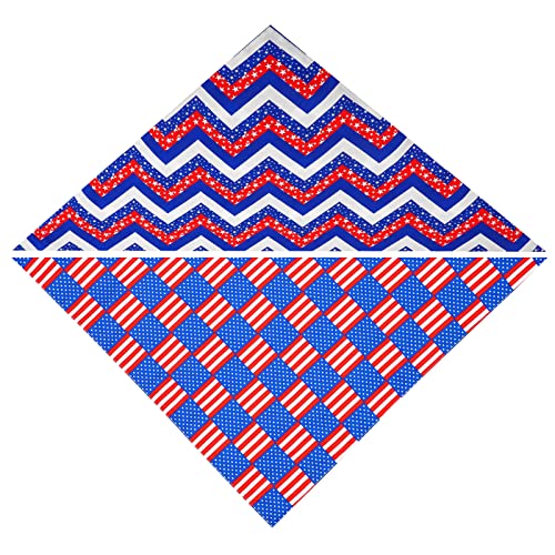 American Independence Day Dog Bandanas - 2Pcs Birthday Gift Washable American Flag Printing Blue Red Dog Bib Double Reversible Scarf Adjustable Accessories For Small To Large Dog Puppy Cat #TOP4