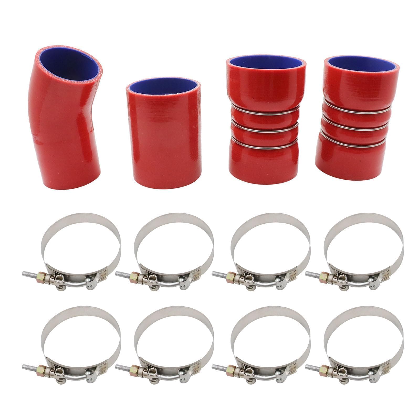 Wyrxalon Turbo Intercooler Boots Kit with T-Bolt Clamp Compatible With Ford F250 F350 6.0L Diesel Powerstroke 2003-2007 with T Bolt Clamp (Outer Red