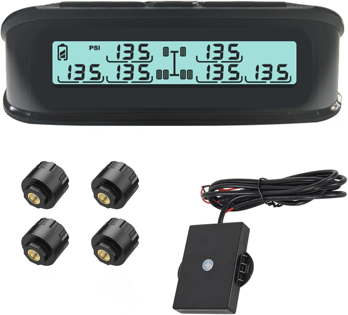 Tyona RV Tire Pressure Monitoring System, (0-199PSI) Black Truck/Trailer Solar TPMS with 4 Sensors,TB4Upgraded 6 Alert Modes, wiht Repeater Long Distance Signal Transmission for RV Trailer Trucks