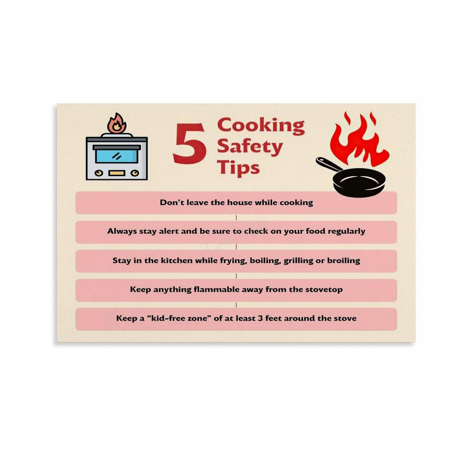 Educational Posters Cooking Safety Chart Fire Prevention Infographic (8) Canvas Painting Posters And Prints Wall Art for Living Room Bedroom Decor 18x12inch(45x30cm) Unframe-style