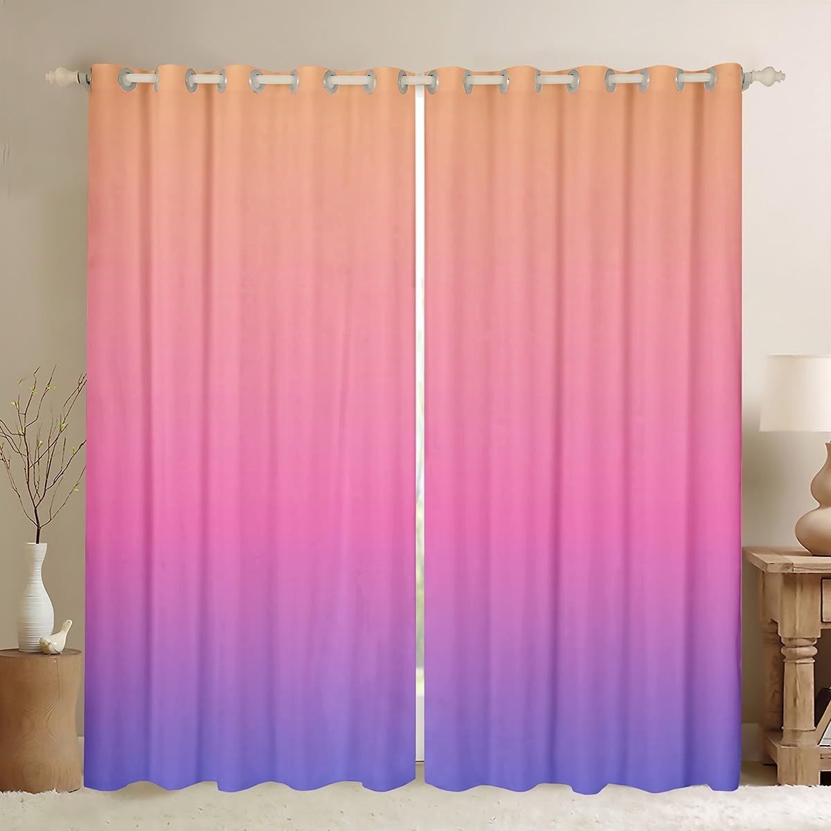 Homemissing Rainbow Blackout Curtains(30%-50%) Pink Orange Ombre Window Curtains Kids toddler Colorful Ombre Window Dreapes Modern Luxury Window Treatments W46*L54