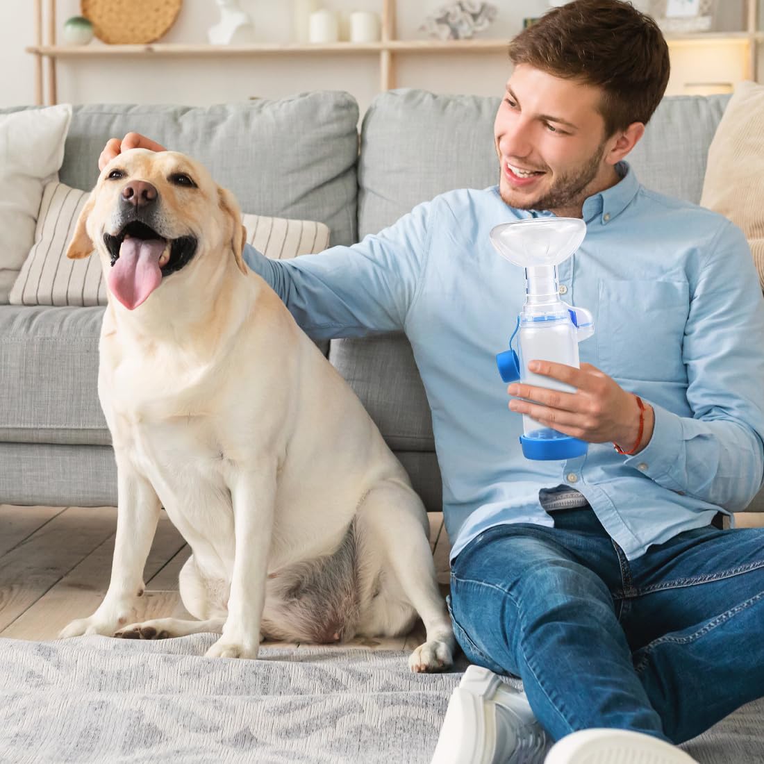 Inhalador para Mascotas con 2 Mascarillas para Gatos y Perros | Cámara de Aerosol con Indicador de Respiración | Compatible con MDI | Mascarilla de Silicona Suave | Ayuda de Inhalación Portátil