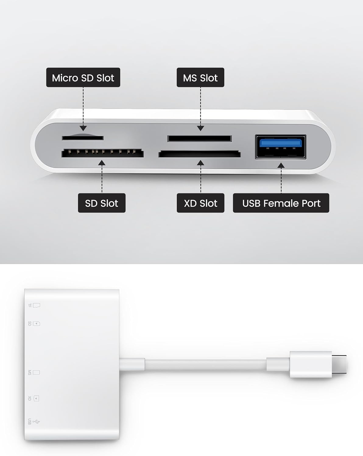 Oyuiasle USB C SD Card Reader, USB-C to SD MicroSD XD Picture MS Memory Stick Cards, Type C 5 Slots Memory Card Adapter for iPhone 15 iPad Mac Laptop MacBook and Android Galaxy More USBC Devices