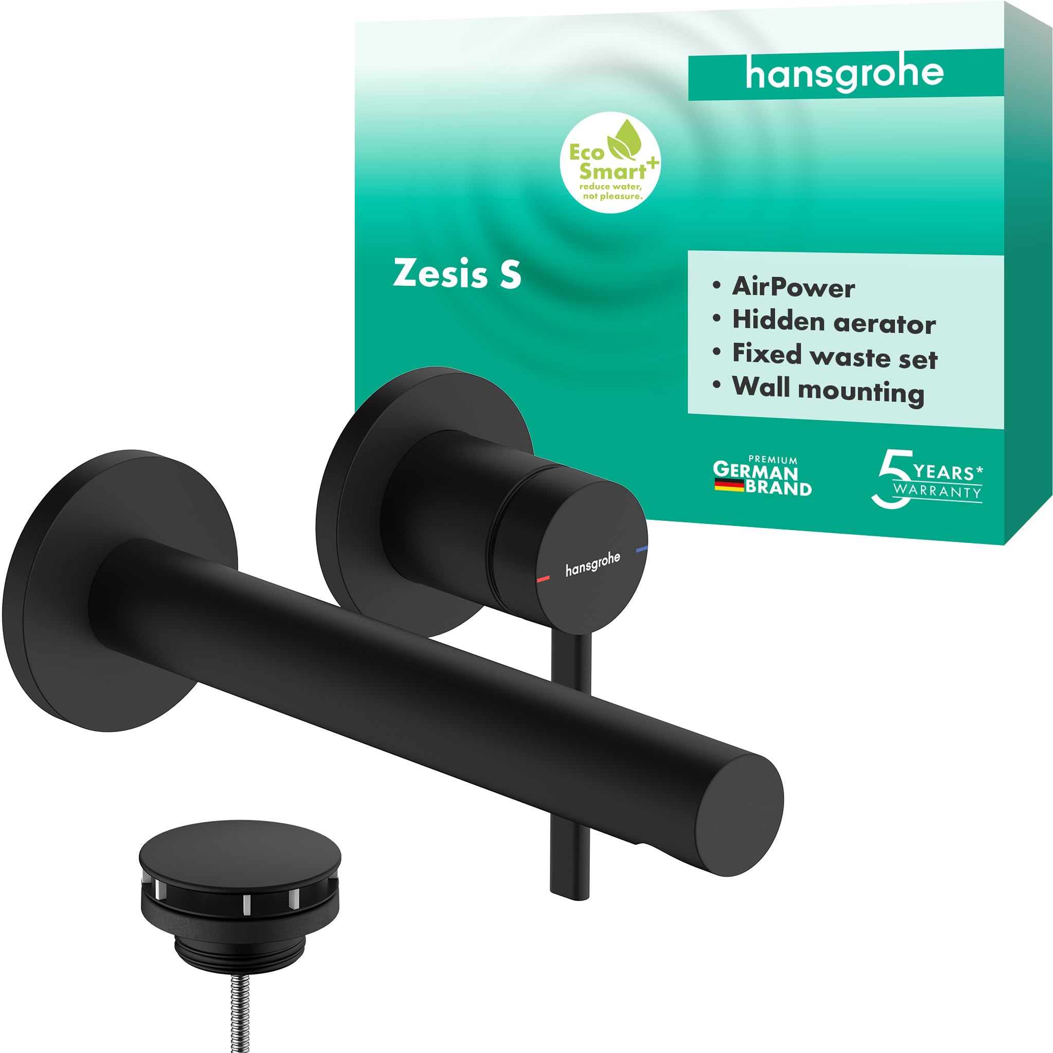 hansgrohe Zesis S, Bathroom tap conceiled for Wall mounting with Waste Set Bathroom Sink tap with spout Length 19,4 cm