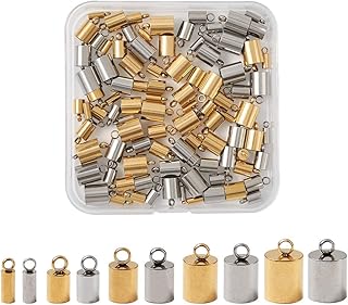 Pandahall 100pcs Stainless Steel Tube Cord Ends Caps 5 Size Leather Cord Ends Crimp for Bracelet Jewelry Making (Golden & Stainless Steel Color)