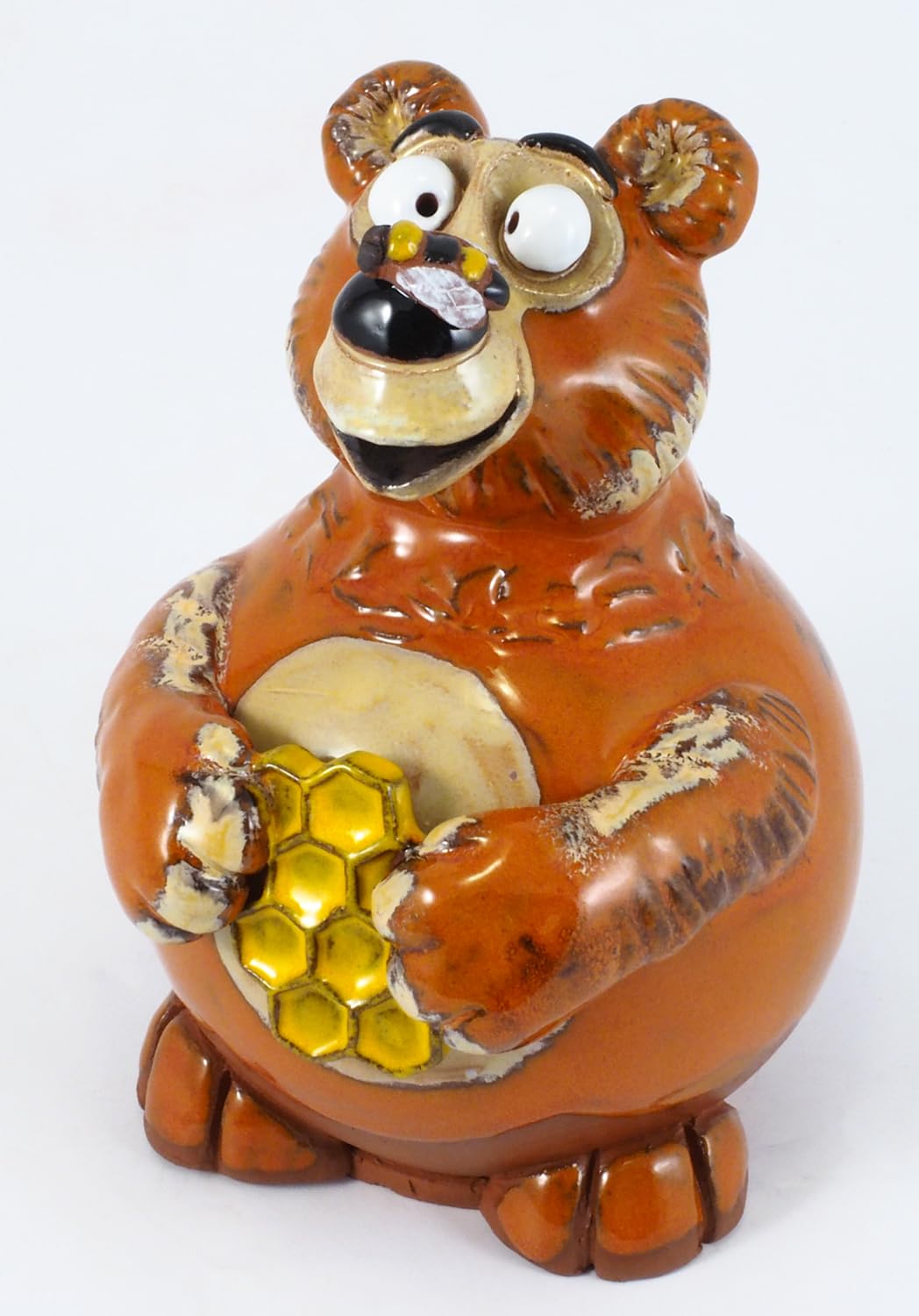 Gartenstecker Keramik Handgefertigt - Gartendeko für Draußen Wetterfest - Garten Deko Keramik - Gartenfiguren & Gartenstatuen - Teddybär mit Honigtopf
