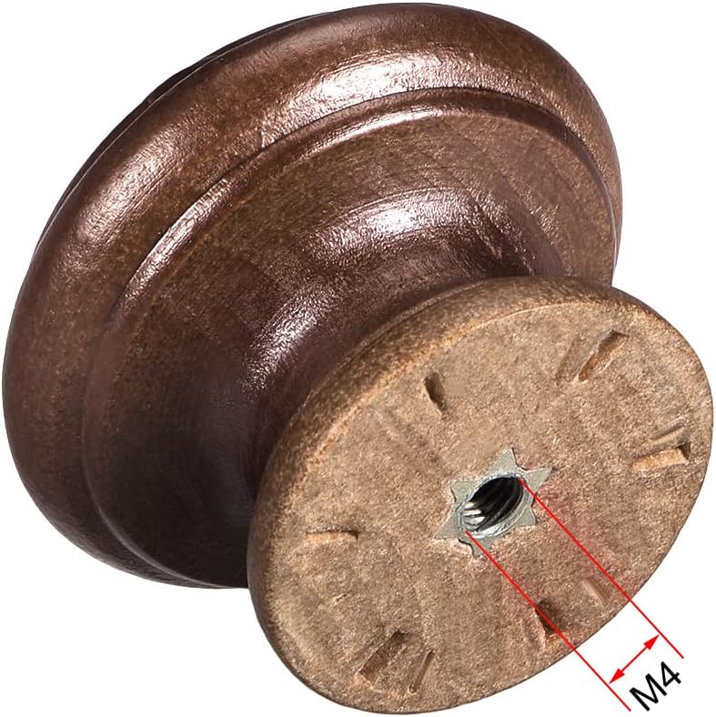 uxcell Round Wood Knobs,5Pcs 37mm Dia Cabinet Furniture Kitchen Pulls Handles for Dresser Drawer Wardrobe, Dark Red