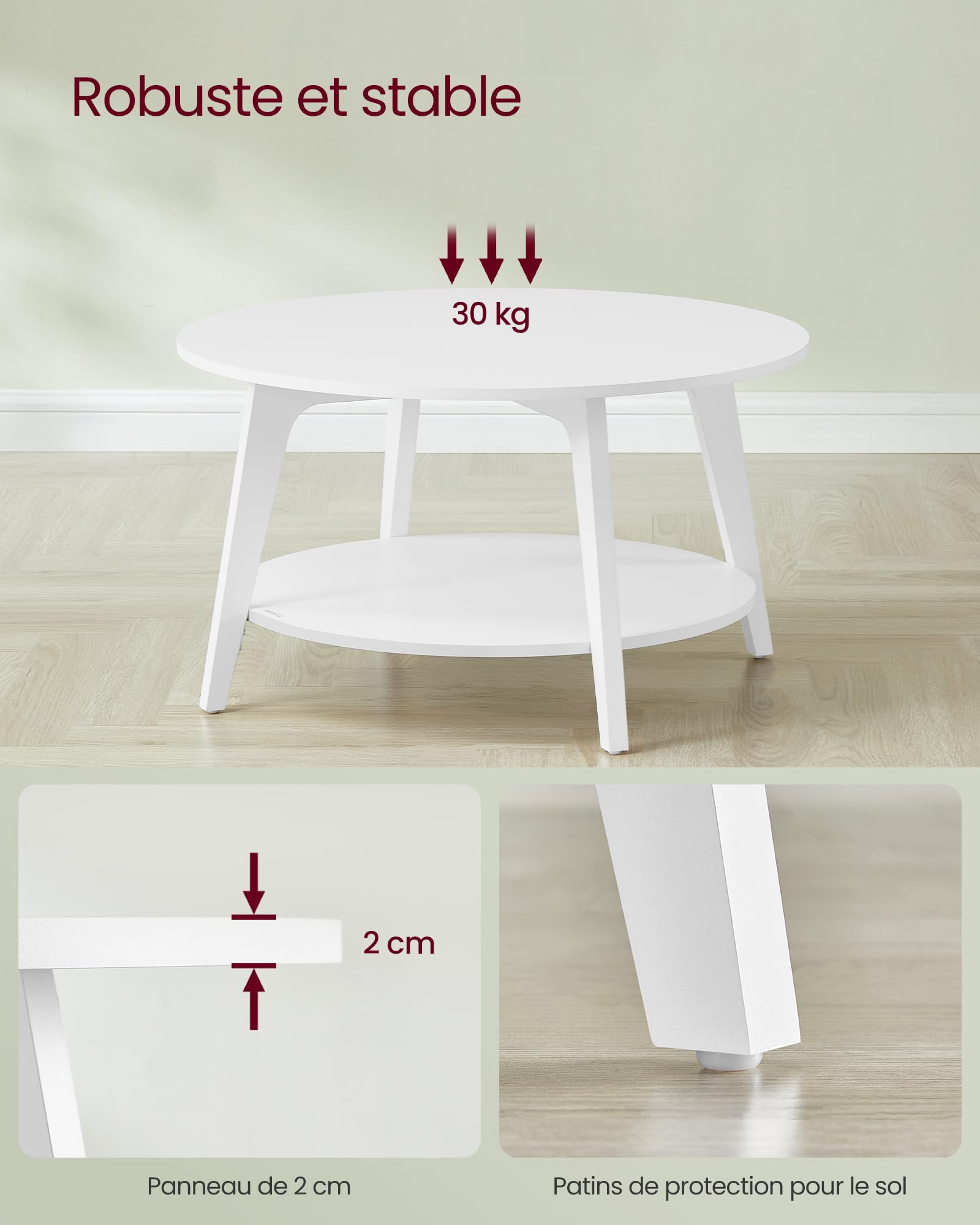 VASAGLE Table Basse de Salon à 2 Niveaux, Ronde en Bois, 80 x 80 x 45 cm