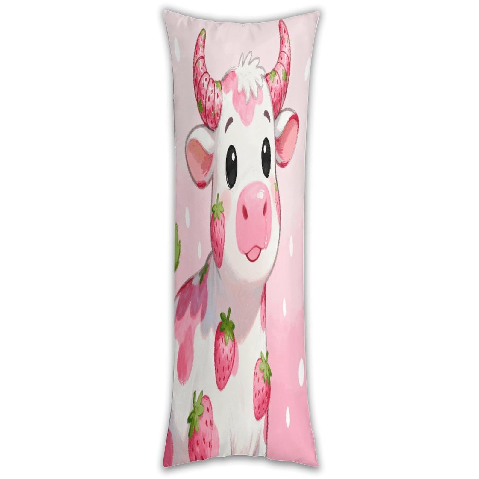 Strawberry-Flavored Cute Cow Pillow Cases Breathable Vertical Long Pillowcase Body Pillowcase with Hidden Zipper Closure Soft and Cozy Pillow Cover 20x54 Inches for Bedroom Couch