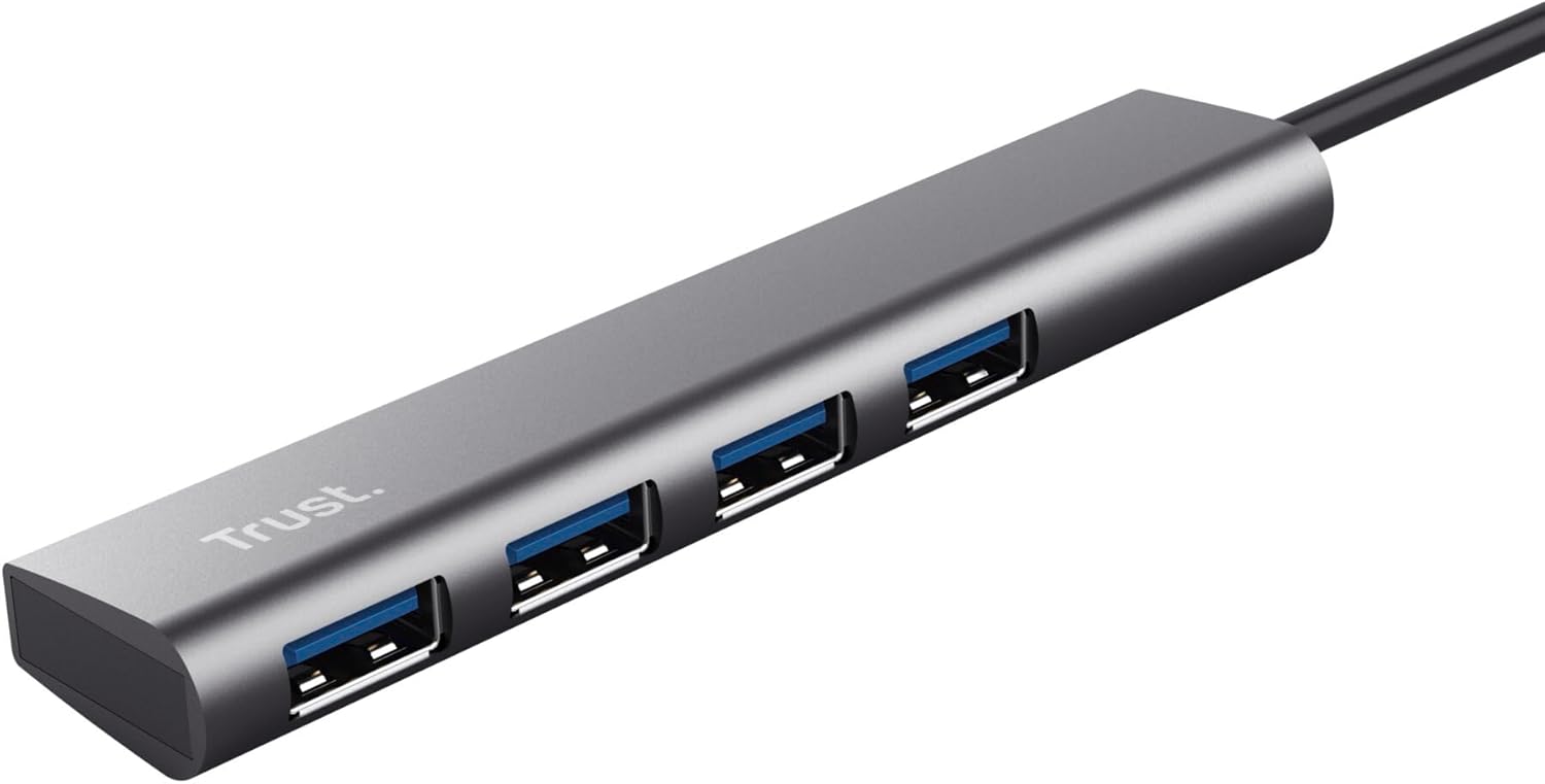 Trust Halyx USB-C Hub 4-Port USB-A 3.2 Gen 1, Thin and Compact Data Hub, 5 Gbps Data Transfer Speed, Plug & Play, Slim Portable USB Splitter for PC, Computer, Desktop, Laptop, MacBook
