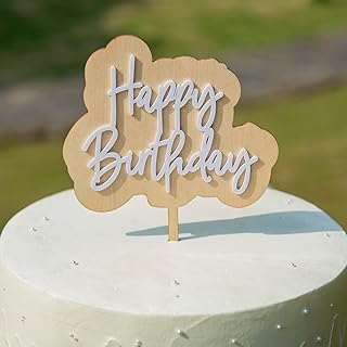 Wood Happy Birthday Cake Topper - Birthday Party Decorations, White Acrylic Happy Birthday Cake Topper, Birthday Cake Decorations Supplies, Birthday Party Decorations Ideas, Premium Quality Decoration