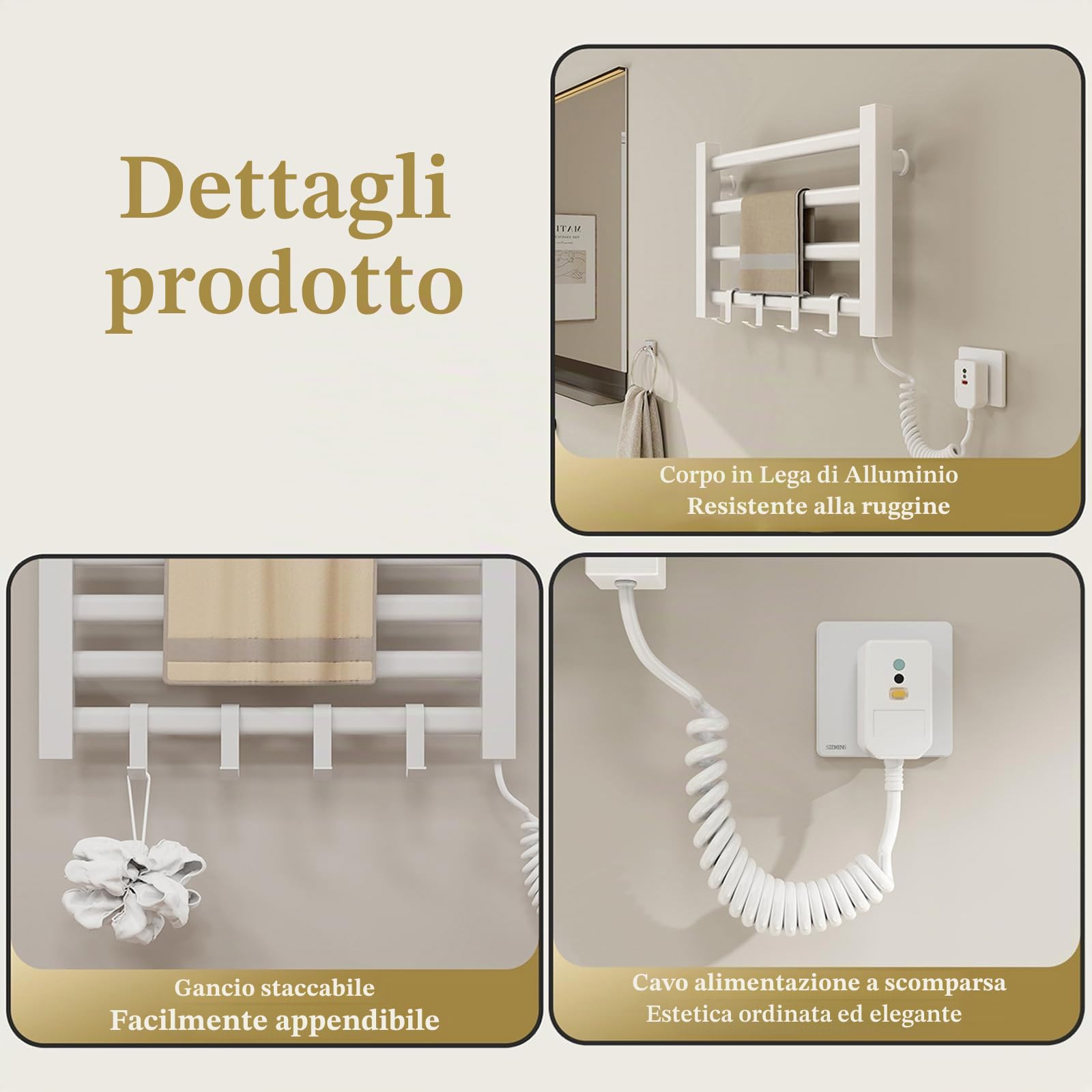 Scaldasalviette Termoarredo Elettrico da Bagno da Parete, Radiatore Elettrico Basso Consumo, Dimensioni 450x300 mm Sistemi di Sicurezza, Impermeabile IPX5-White