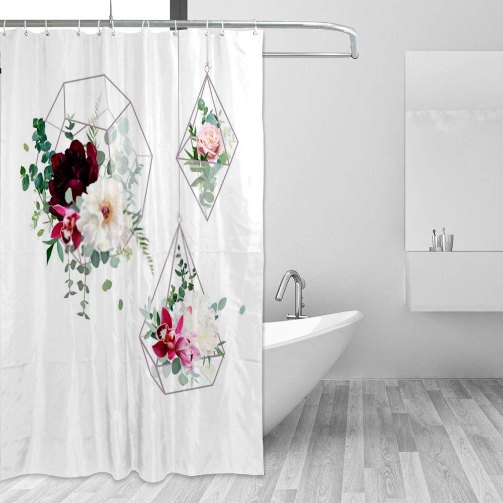 Rideau de douche imperméable contre les éclaboussures motif fleurs en verre géométrique 66x72
