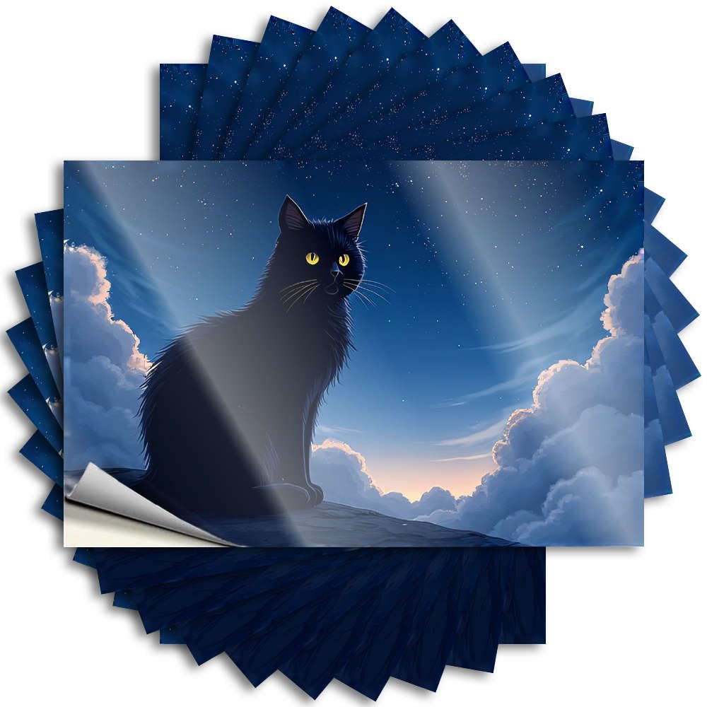 Custom Badass Decal - A Black Cat Sits On A Hill Under A Starry Sky. Removable Decal Case Easy Peel for Math(8X12CM)