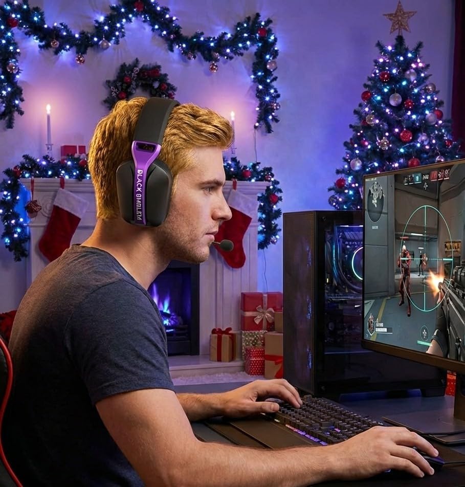 Black Emblem Wireless Gaming Headset with Removable Mic for PC, PS5, PS4, 2.4GHz Gaming Headphone with Breathable Earcups, Bluetooth 5.4, 50H Battery, Lightweight Gamer Headset - Image 2