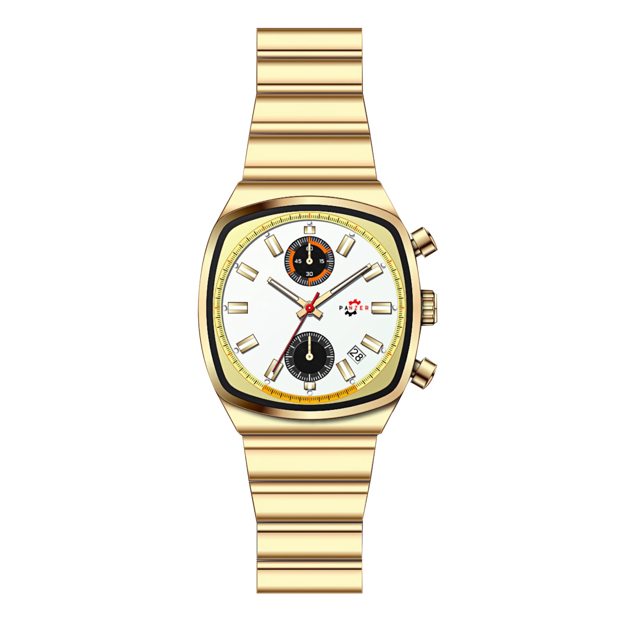 GosasaFashion Business Square Mens Watches Luminous Waterproof Quartz Watch with Calendar & Chronograph - Stylish Gold & Silver Wristwatch Stainless Steel Band