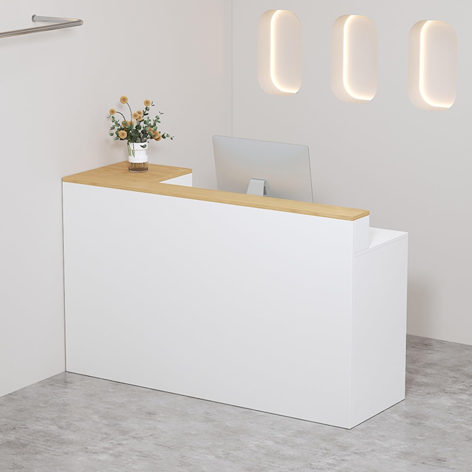 YVYKFZD Büro Empfangstheke Rezeption, Kleiner Rezeptionstheken mit abschließbaren Schubladen, stehender Empfangstresen, verkaufstheke multifunktionaler Verkaufstresentisch(White1 R,39.3"x17.7"x39.3")