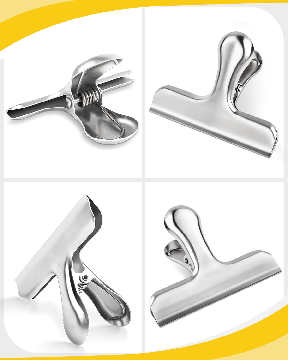Bulldog-clips, set van 20 stuks, in 3 maten (6,5 cm - 5 cm - 3 cm), sterke metalen sluitklemmen van roestvrij staal, voor levensmiddelzakken, keuken, kantoor, knutselen en dossiers