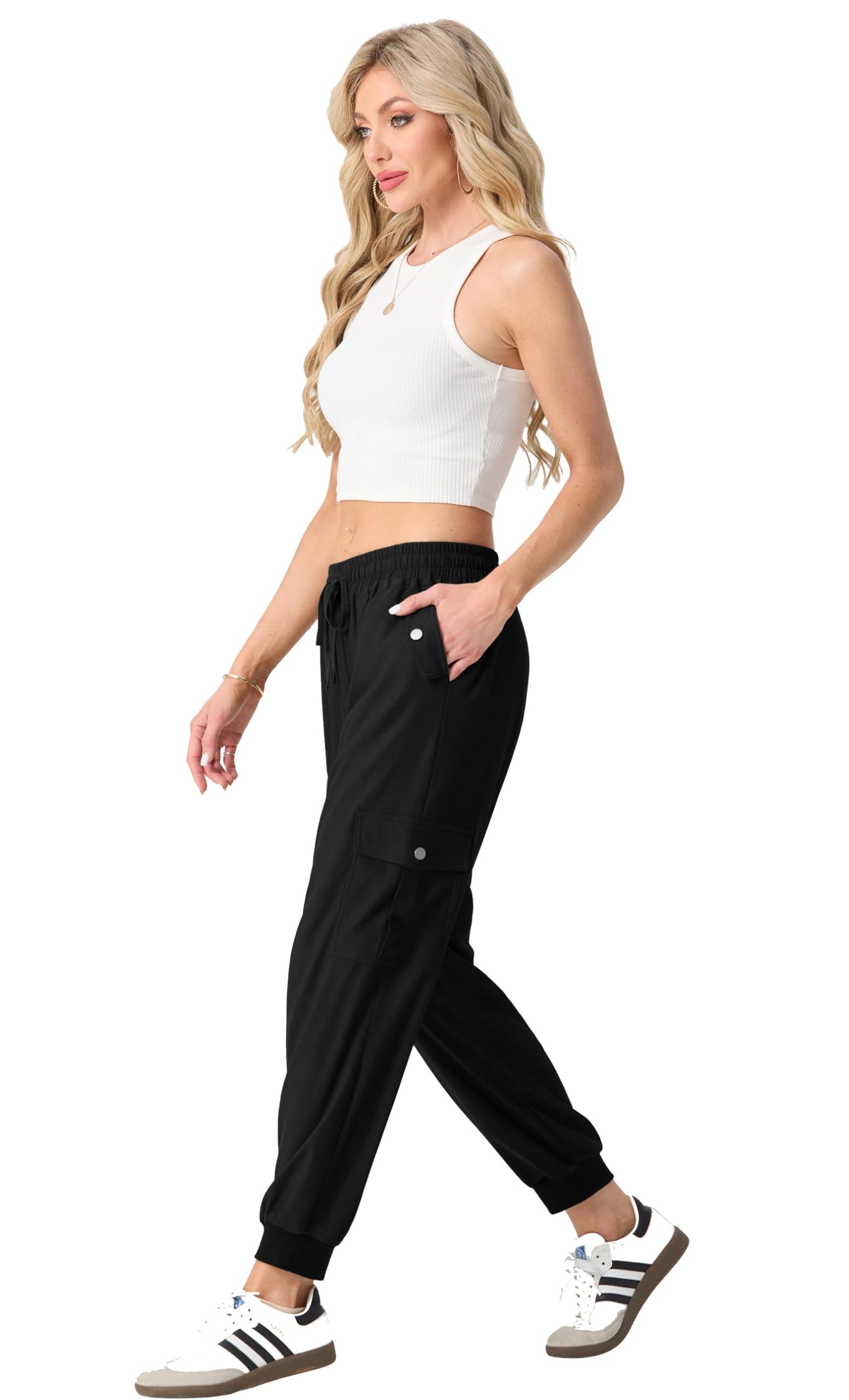 GRECERELLE Pantalon cargo d'été pour femme avec taille élastique et chevilles resserrées pour voyage, extérieur, streetwear
