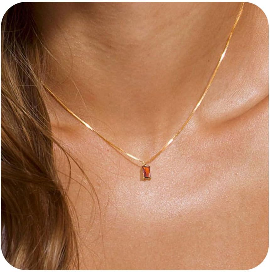Diamond Necklaces for Women 14K Gold Plated Emerald Birthstone Necklace for Women Mothers Dainty Gold Necklace Blue Green Cubic Zirconia Pendant Necklace Birthday Gifts for Women Jewelry