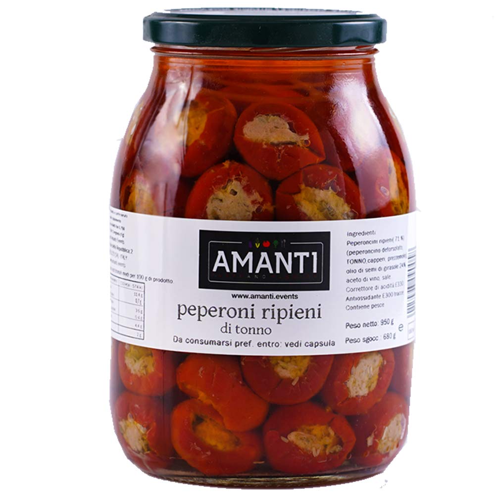 Peperoni Ripieni al Tonno | Amanti | 2 Vasi da 1Kg | In Olio di Semi Girasole | Eccellenza della Campania | Cilento | Dieta Mediterranea | Antipasto
