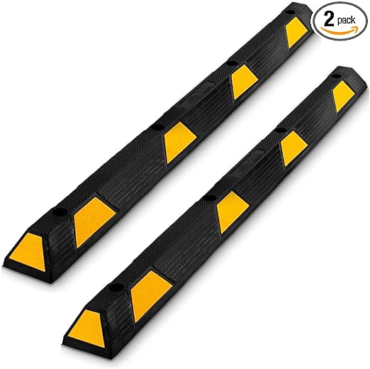 Pyle 72 Inch Heavy Duty Vehicle Rubber Car Parking Wheel Guide Stopper for Driveways, Parking Lot Spots, and Garages, Pack of 2, Black