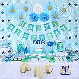 Party Inspo 1st Birthday Boy Decorations, Baby Boy First Birthday Decorations, No.1 Baby Crown, ONE Cake Topper, Banner, Baby Boy 1st birthday