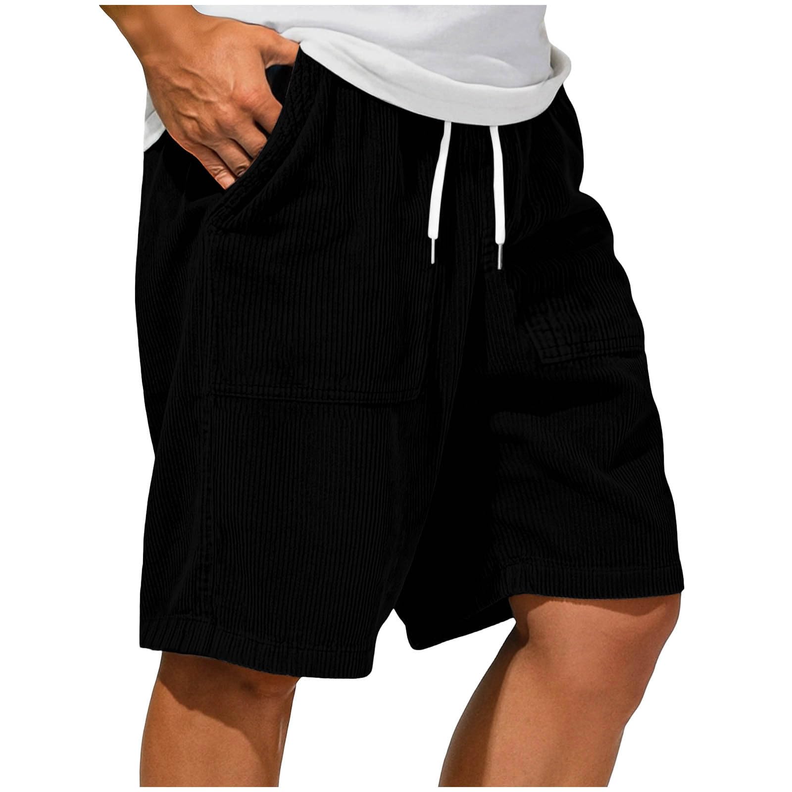 Cambkatl Versatile Corduroy Shorts for Men Summer Outdoor Casual Stretch Straight Leg Casual Shorts with Pockets