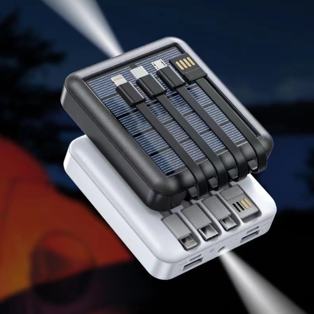 Banca di Energia Solare, Caricabatterie Portatile Banca di Energia Solare per Telefono 20000 MAh per Escursioni in Viaggio, Doppi Metodi di Ricarica, USB, USB C, Porta Micro USB (Nero)