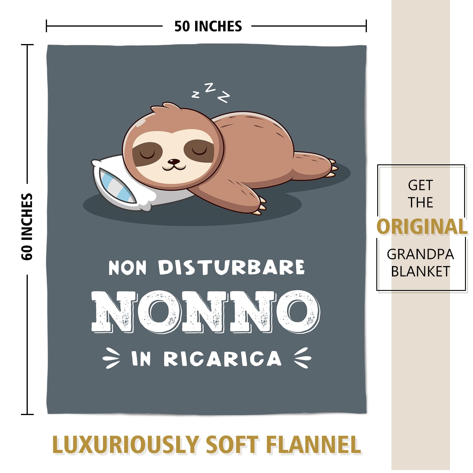 Niyewsor Regalo per Nonno Coperta, Regalo Nonno Compleanno, Festa del Papà Natale Regali per Nonni, Bradipo Coperta Flanella 130 x 150cm