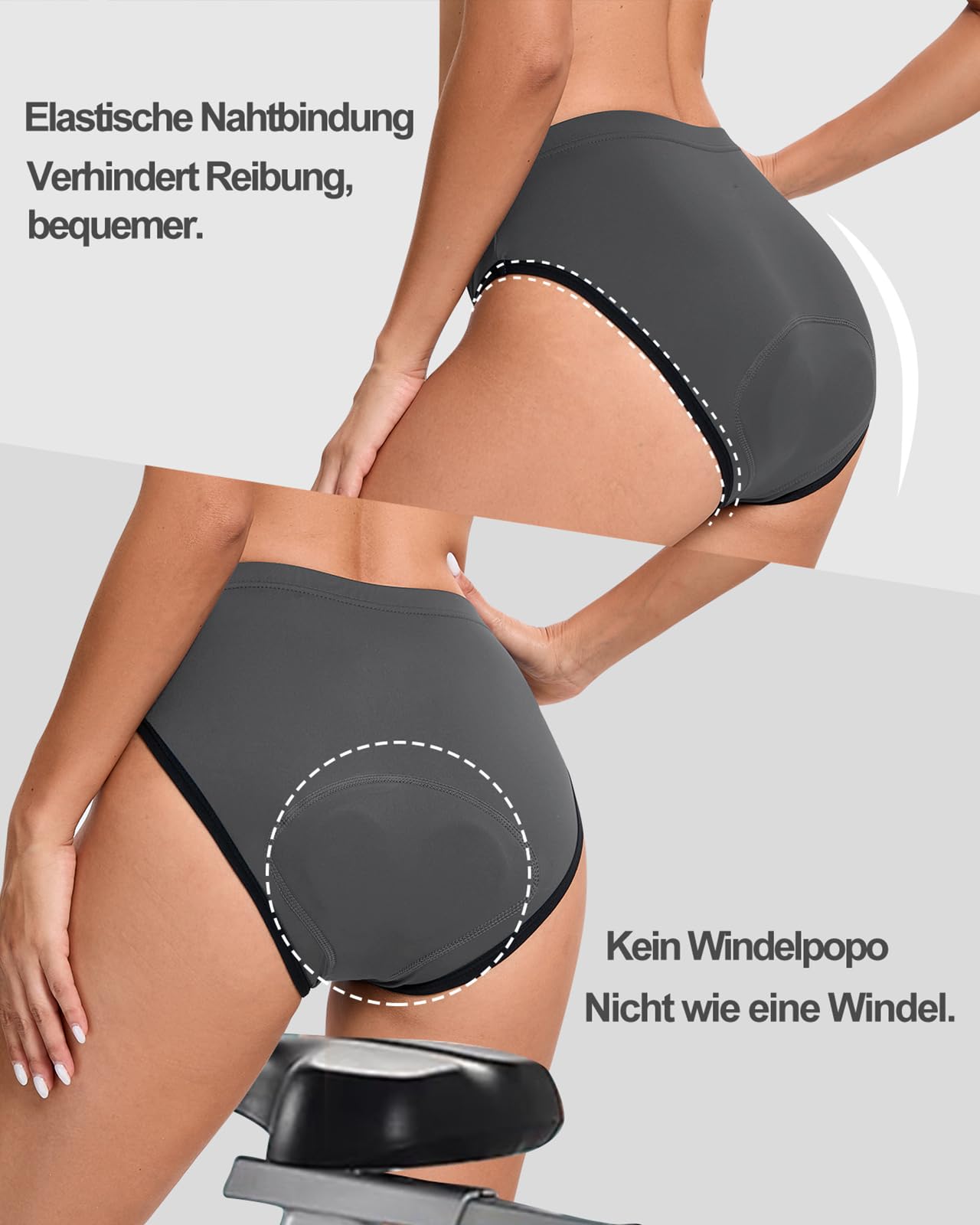 Caleçon de cyclisme pour femme - En gel 3D - Rembourré - Respirant - Séchage rapide, gris, XXL