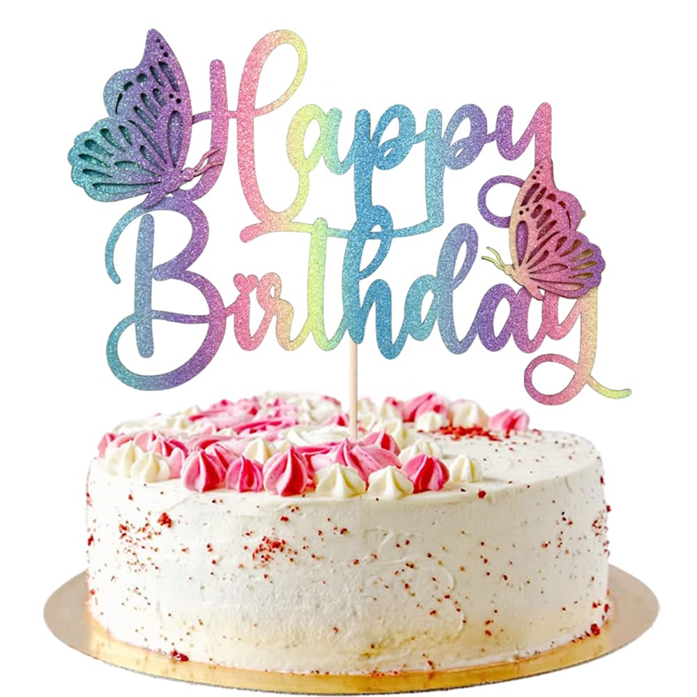 AROKIPPRY The color Happy Birthday Butterfly Cake Toppers-Boys & Girls Happy Birthday Cake Topper Butterfly Party Cake Decorations supplies