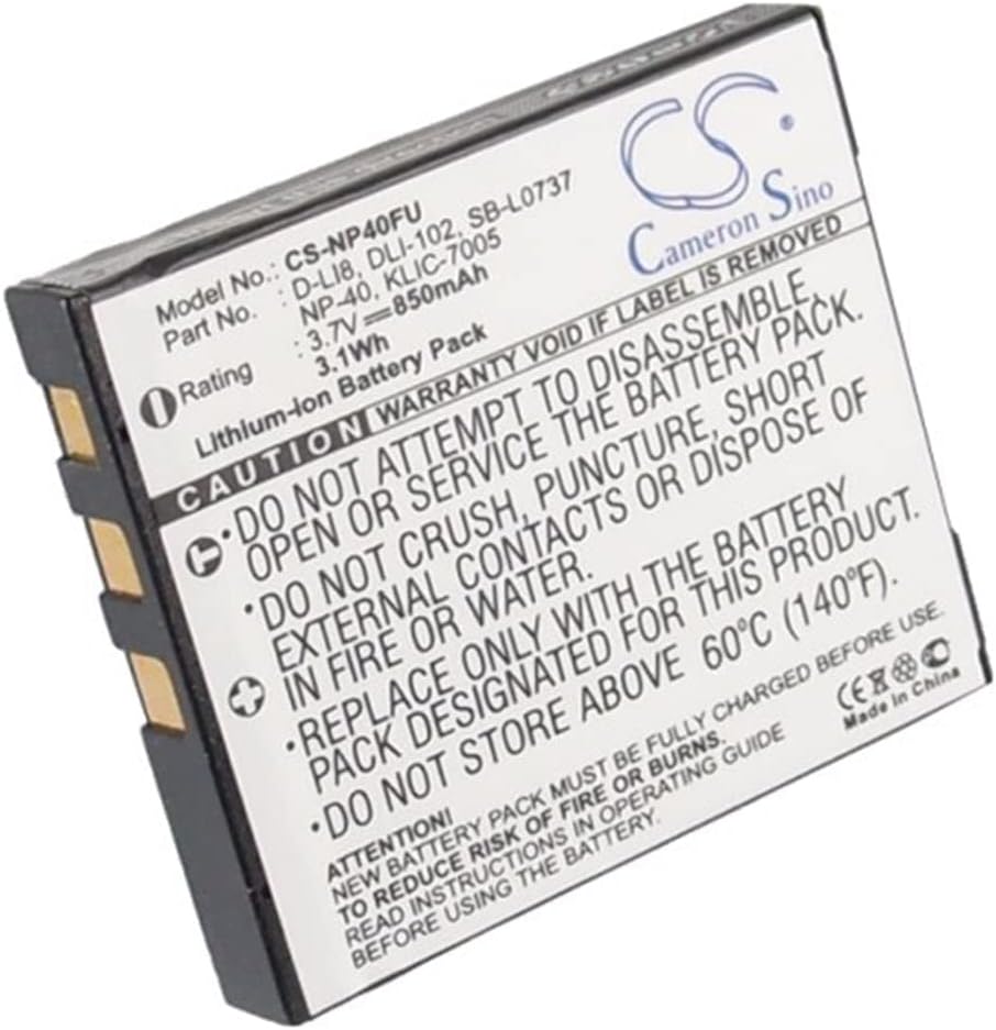 Batteria Compatibile Fujifilm FinePix F455 F460 F470, 3.7V 850mAh Li-ion, Sostituta NP-40, D-LI8, KLIC-7005 - 5