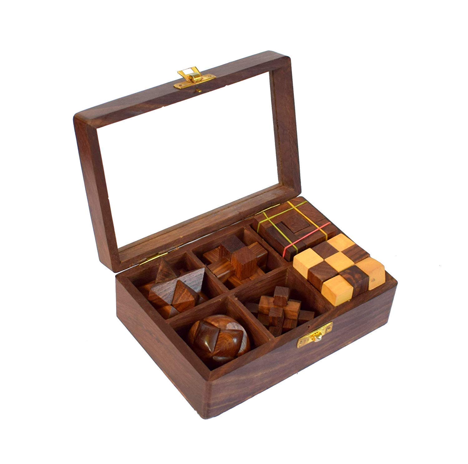WIGANO Wooden Six In One Puzzle Game Set (7" X 5" Inch,Brown), Kids and Professionals (B07NKJJKLR) Amazon Price History, Amazon Price Tracker