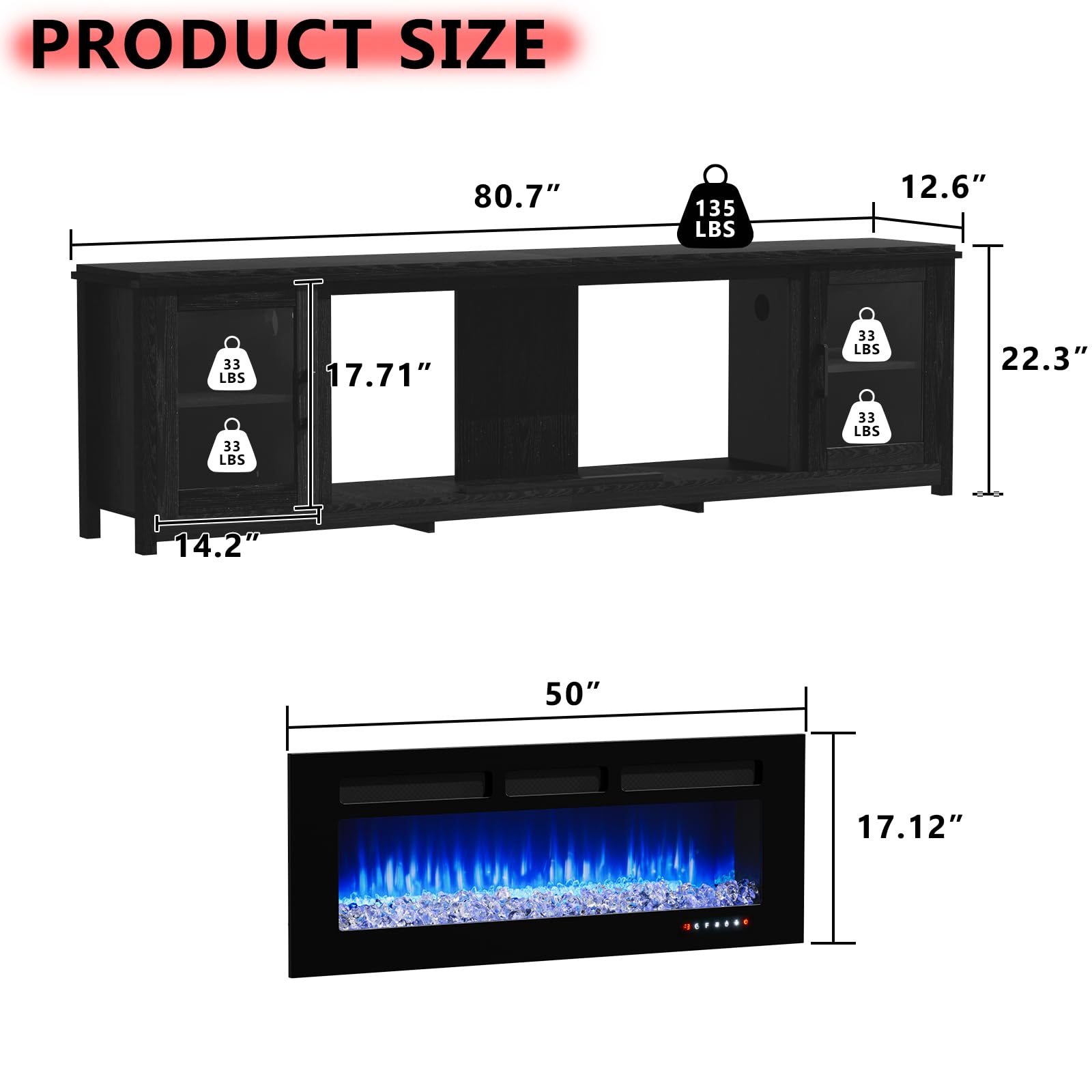 Breezestival 80'' Modern Electric Fireplace TV Stand, Entertainment Center with 50