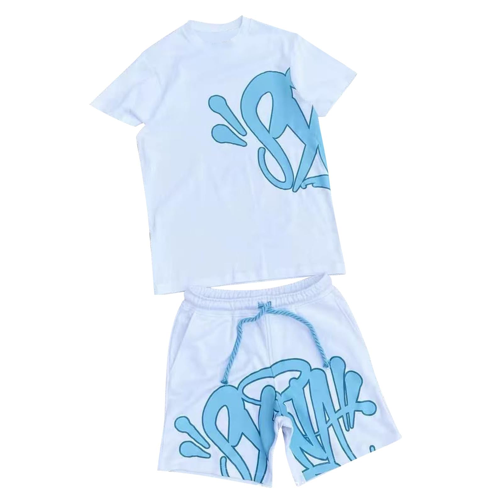 NUSGEAR Conjunto Hombre Mujer Estampado Camiseta de Manga Corta Pantalones cortos Hip Hop Y2K Chándal Conjunto Hombre Mujer de 2 piezas Traje de Jogging de Verano
