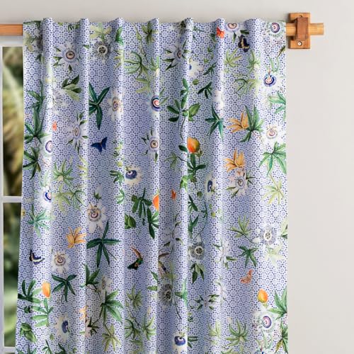 Image of Maison d' Hermine Curtains for Living Room 100% Cotton 124 inch Length One Panel Light Filtering Curtains for Bedroom Windows with Rod and Loop Pockets Drapes (Passiflora, 50 inch W x 124 inch L)